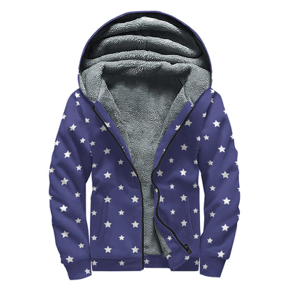 American Little Star Pattern Print Sherpa Lined Zip Up Hoodie