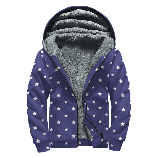 American Little Star Pattern Print Sherpa Lined Zip Up Hoodie