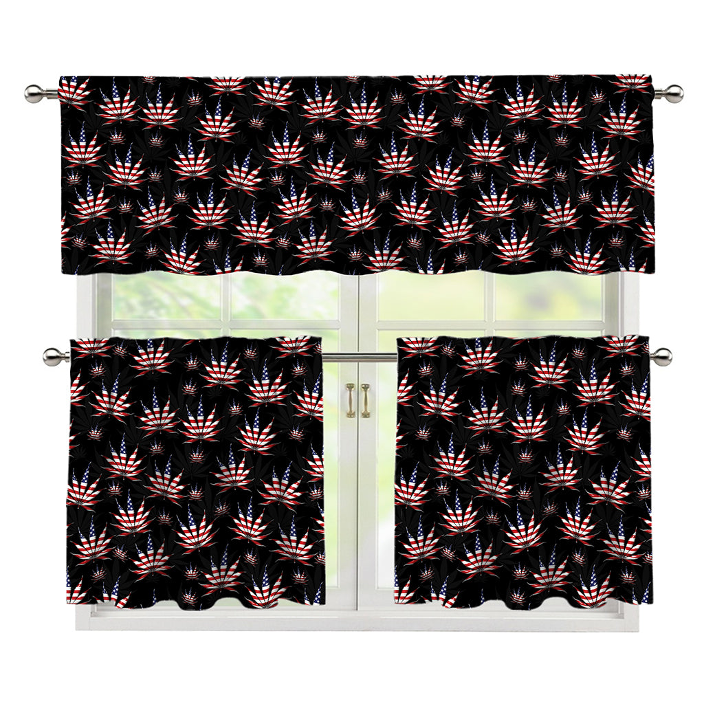 American Marijuana Leaf Pattern Print 3 Piece Kitchen Curtains