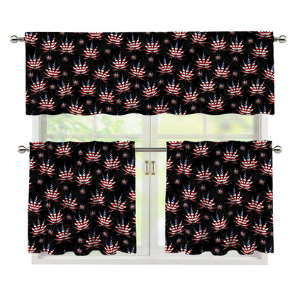 American Marijuana Leaf Pattern Print 3 Piece Kitchen Curtains
