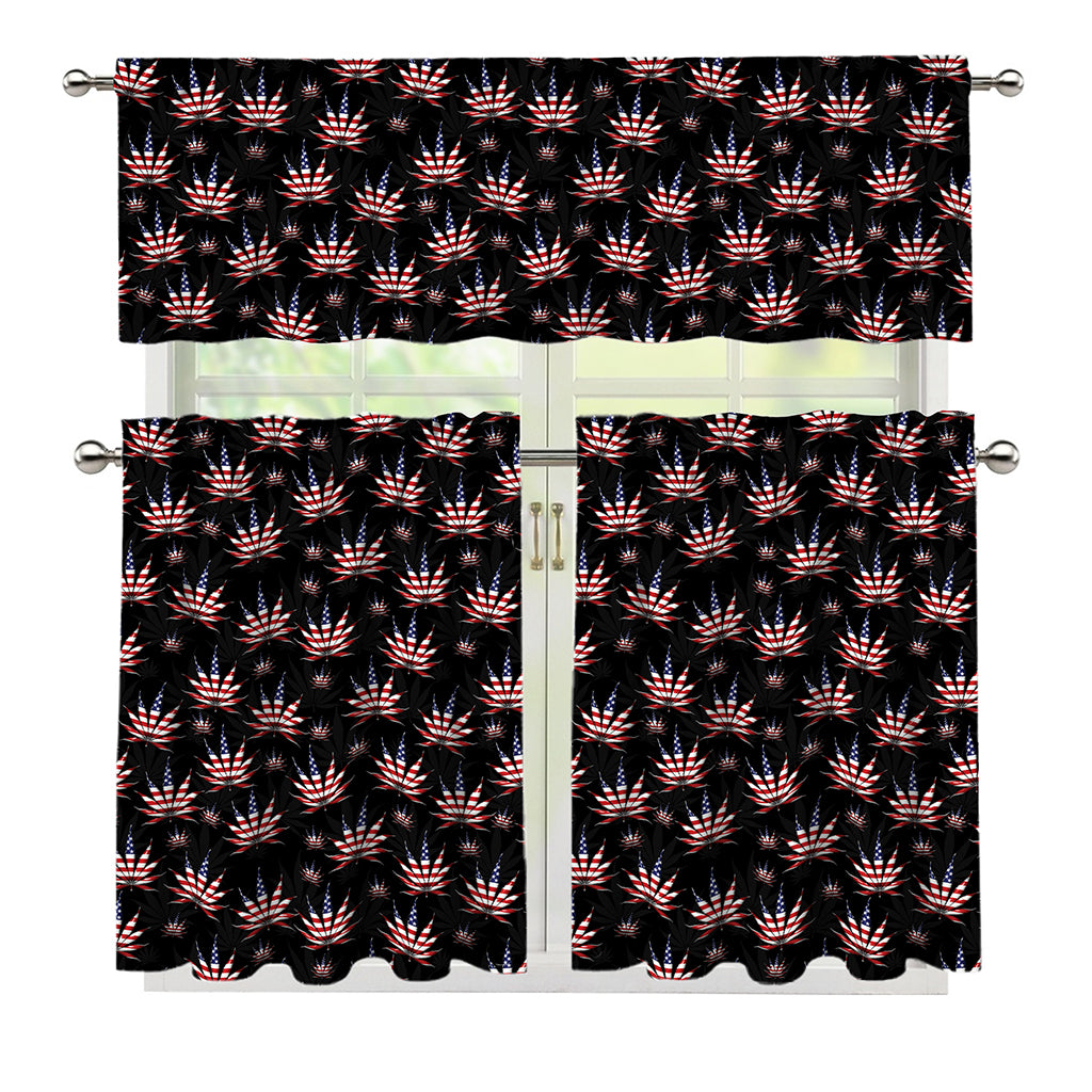 American Marijuana Leaf Pattern Print 3 Piece Kitchen Curtains