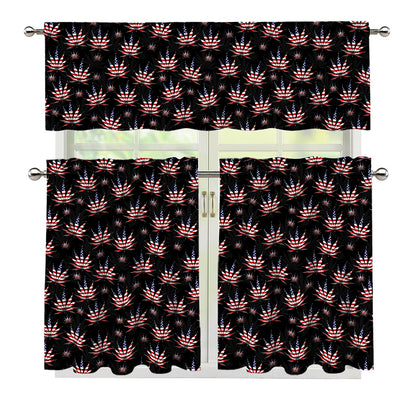 American Marijuana Leaf Pattern Print 3 Piece Kitchen Curtains