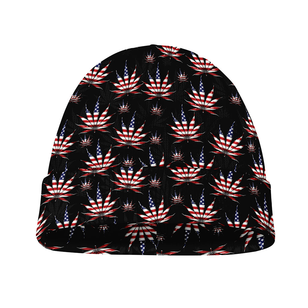 American Marijuana Leaf Pattern Print Beanie