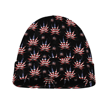 American Marijuana Leaf Pattern Print Beanie
