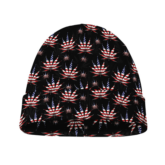 American Marijuana Leaf Pattern Print Beanie