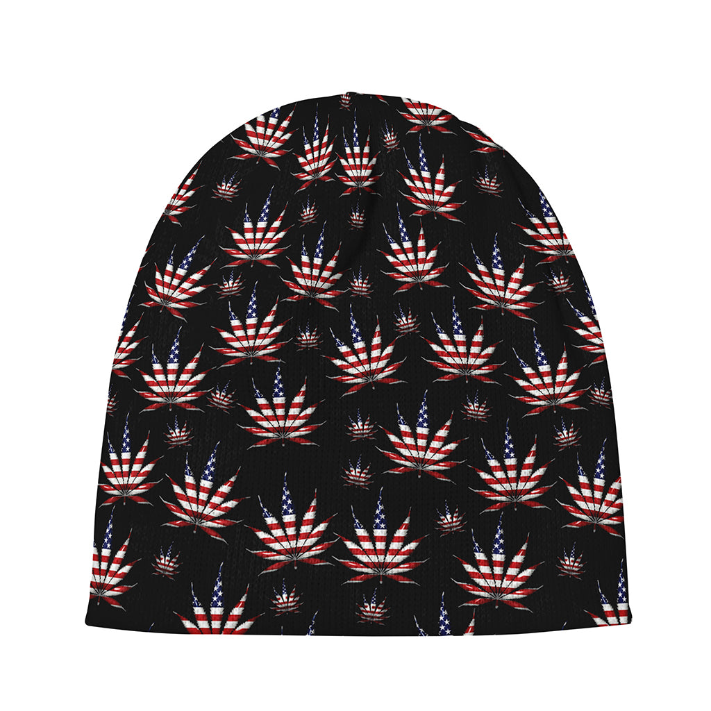 American Marijuana Leaf Pattern Print Beanie
