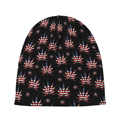 American Marijuana Leaf Pattern Print Beanie