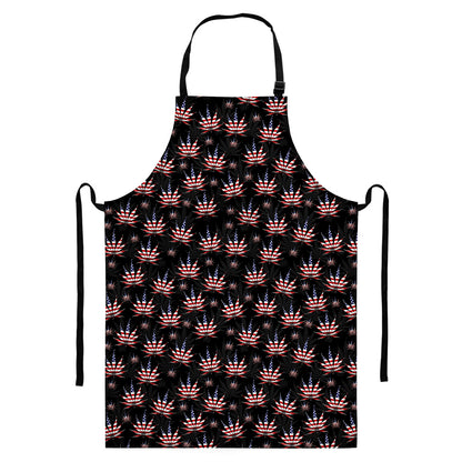 American Marijuana Leaf Pattern Print Bib Apron With Pocket
