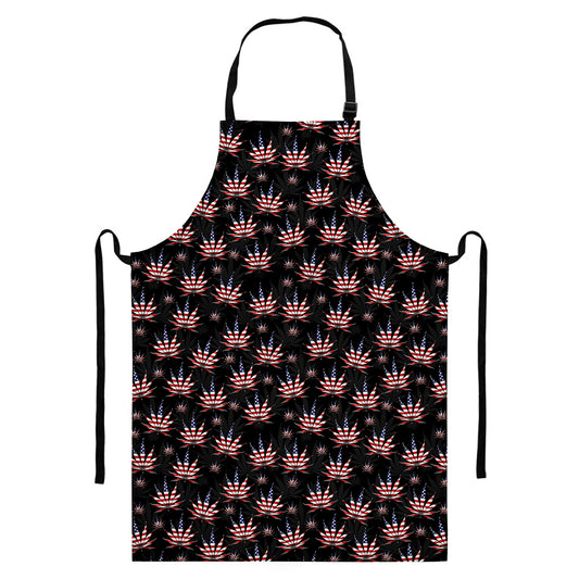 American Marijuana Leaf Pattern Print Bib Apron With Pocket