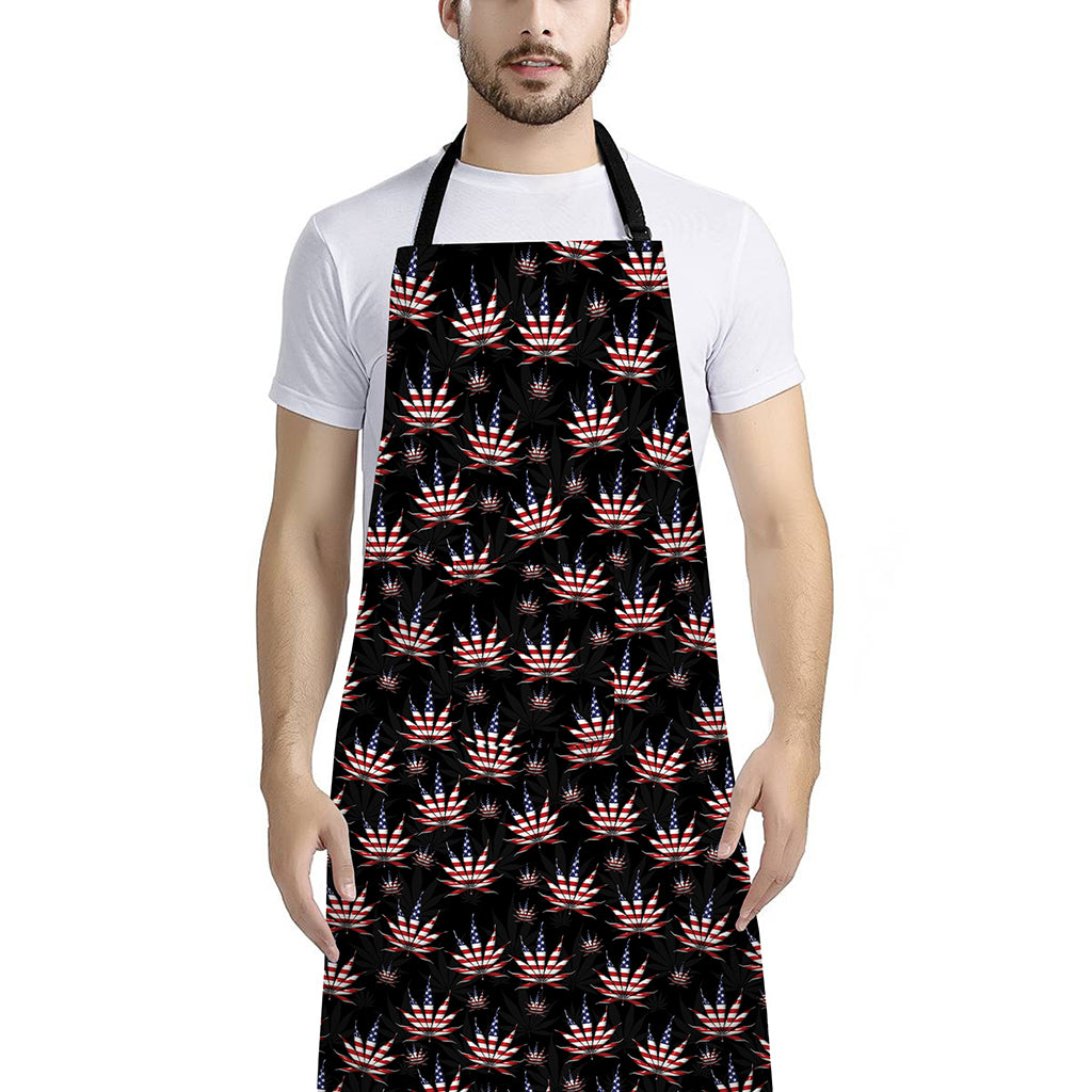 American Marijuana Leaf Pattern Print Bib Apron With Pocket