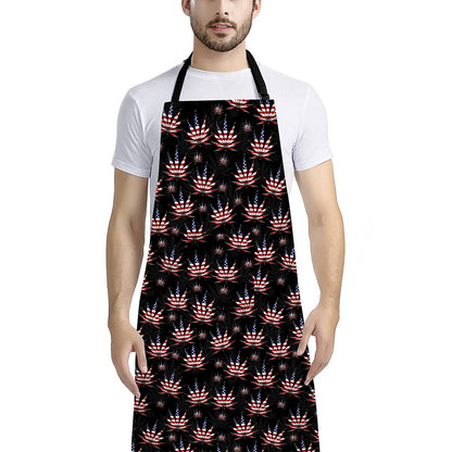American Marijuana Leaf Pattern Print Bib Apron With Pocket