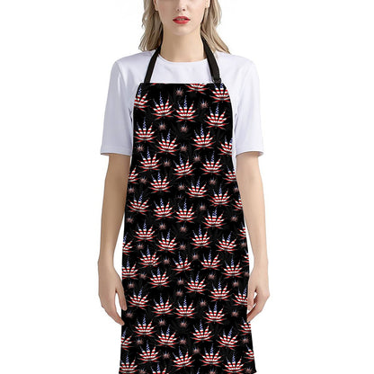 American Marijuana Leaf Pattern Print Bib Apron With Pocket