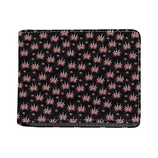 American Marijuana Leaf Pattern Print Bifold Wallet