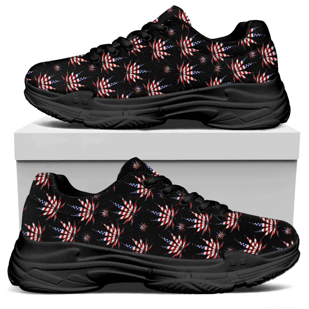 American Marijuana Leaf Pattern Print Black Chunky Shoes