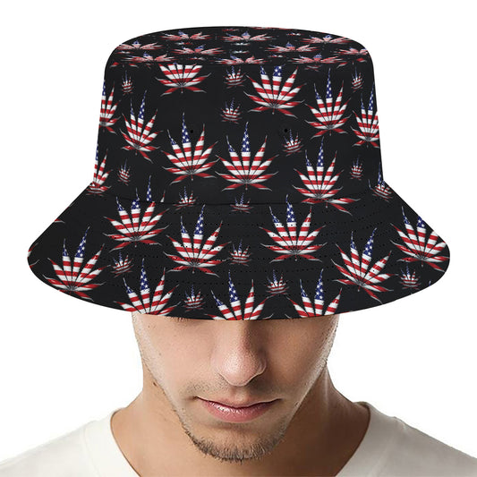 American Marijuana Leaf Pattern Print Bucket Hat