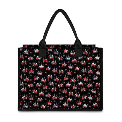 American Marijuana Leaf Pattern Print Canvas Tote Bag