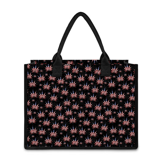American Marijuana Leaf Pattern Print Canvas Tote Bag