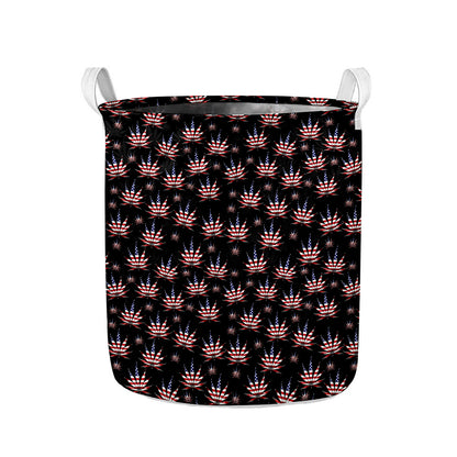 American Marijuana Leaf Pattern Print Collapsible Laundry Basket
