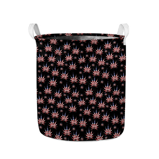 American Marijuana Leaf Pattern Print Collapsible Laundry Basket