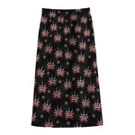 American Marijuana Leaf Pattern Print Cotton Front Slit Maxi Skirt