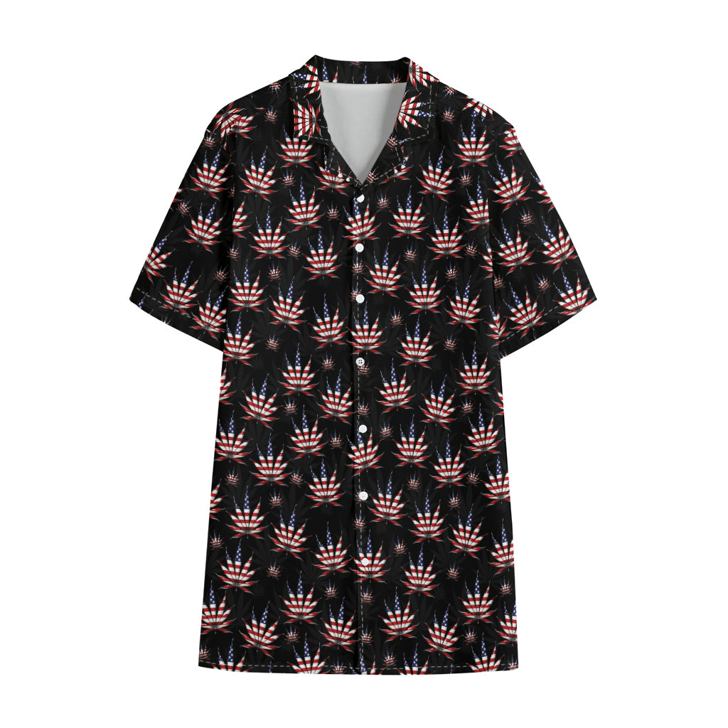 American Marijuana Leaf Pattern Print Cotton Hawaiian Shirt