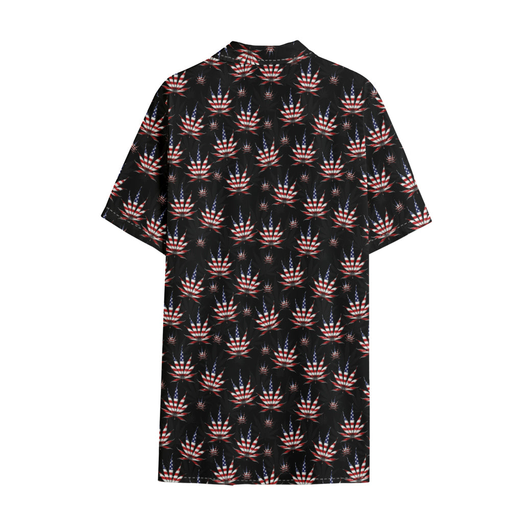 American Marijuana Leaf Pattern Print Cotton Hawaiian Shirt