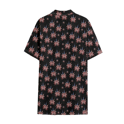 American Marijuana Leaf Pattern Print Cotton Hawaiian Shirt