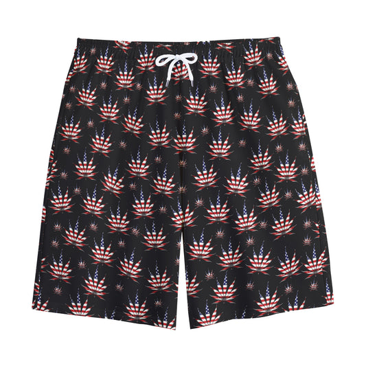 American Marijuana Leaf Pattern Print Cotton Shorts