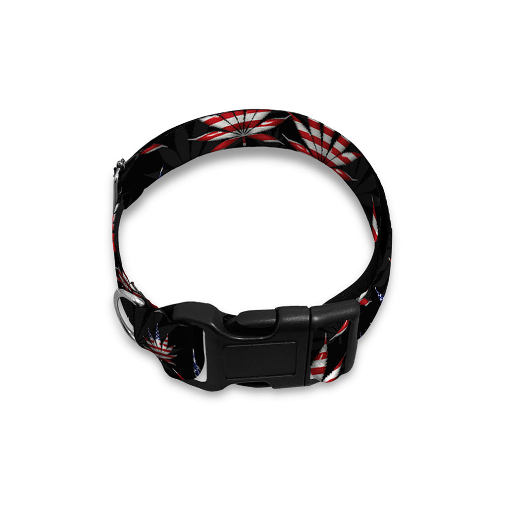 American Marijuana Leaf Pattern Print Dog Collar