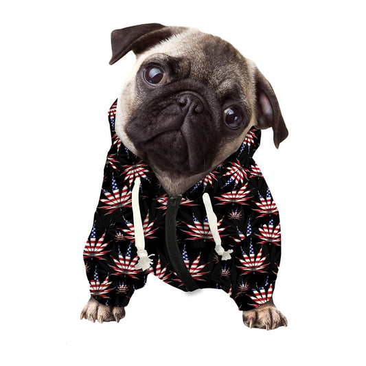 American Marijuana Leaf Pattern Print Dog Zip Up Hoodie