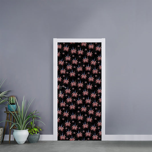 American Marijuana Leaf Pattern Print Door Sticker