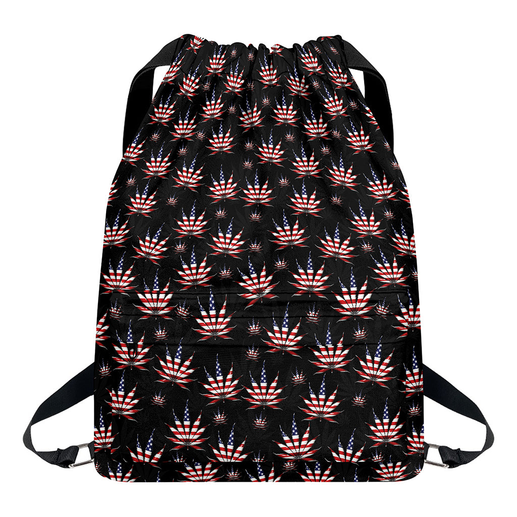 American Marijuana Leaf Pattern Print Drawstring Backpack