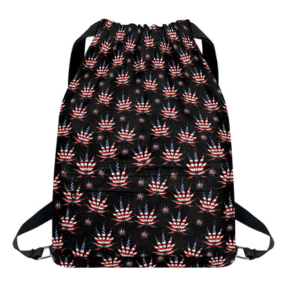 American Marijuana Leaf Pattern Print Drawstring Backpack