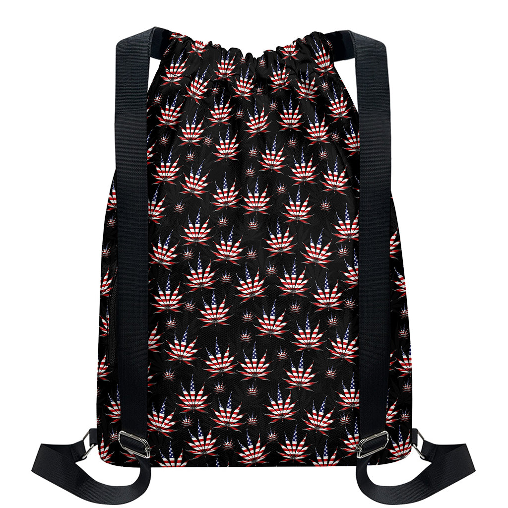 American Marijuana Leaf Pattern Print Drawstring Backpack