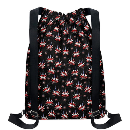 American Marijuana Leaf Pattern Print Drawstring Backpack