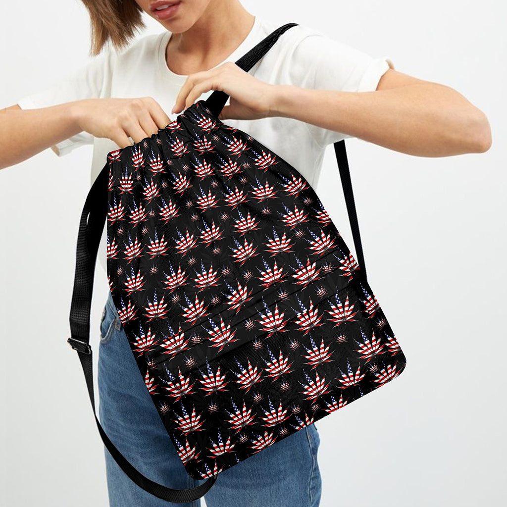 American Marijuana Leaf Pattern Print Drawstring Backpack