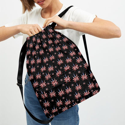 American Marijuana Leaf Pattern Print Drawstring Backpack