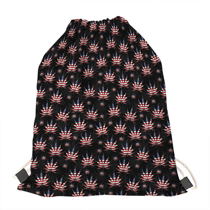 American Marijuana Leaf Pattern Print Drawstring Bag