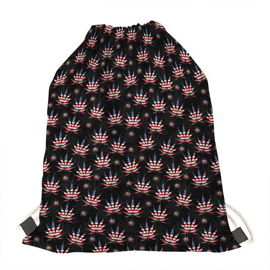 American Marijuana Leaf Pattern Print Drawstring Bag