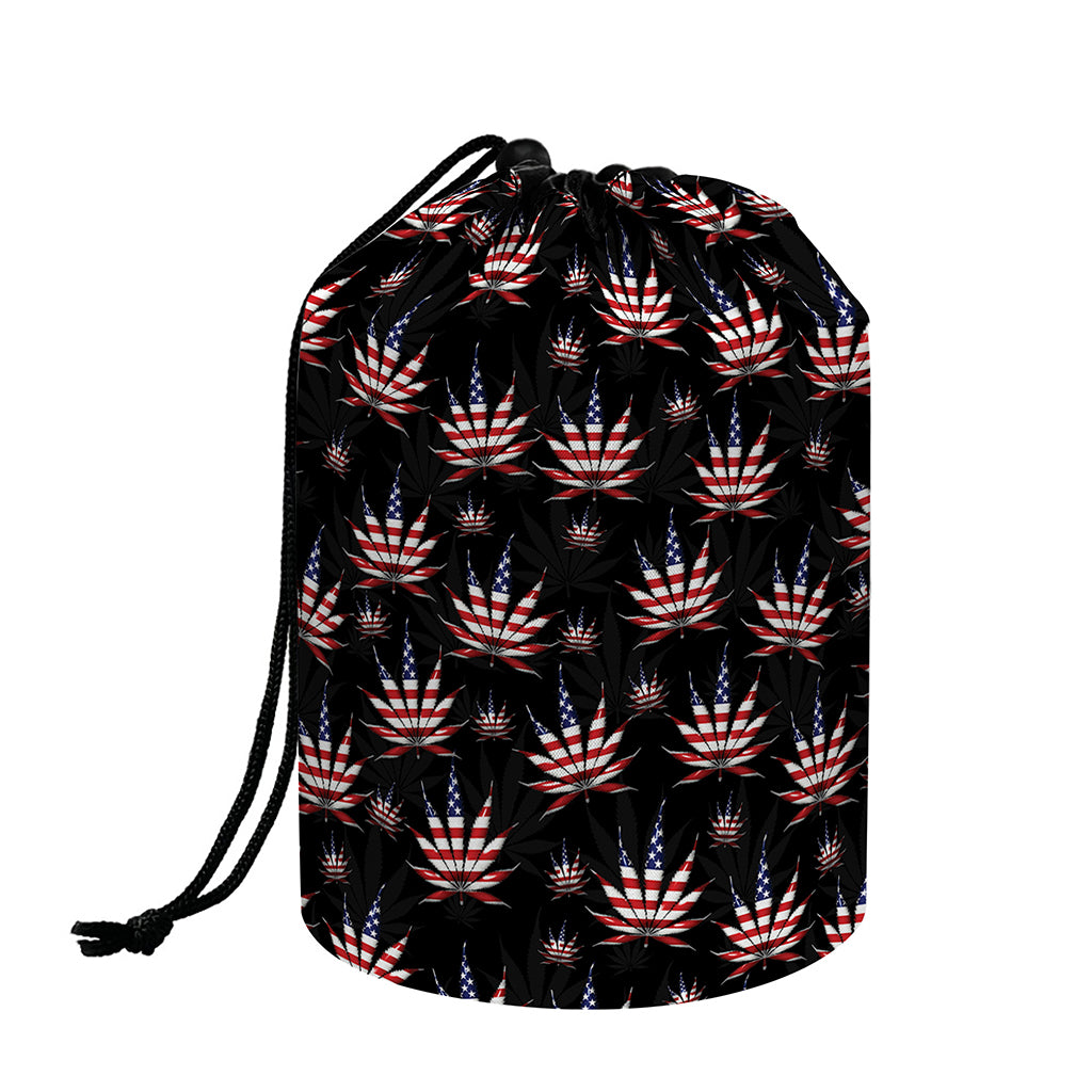 American Marijuana Leaf Pattern Print Drawstring Makeup Bag