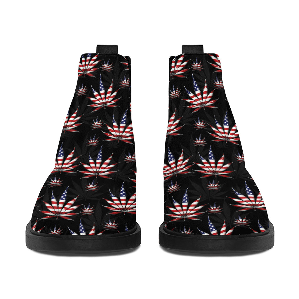 American Marijuana Leaf Pattern Print Flat Ankle Boots