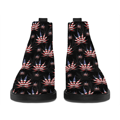American Marijuana Leaf Pattern Print Flat Ankle Boots