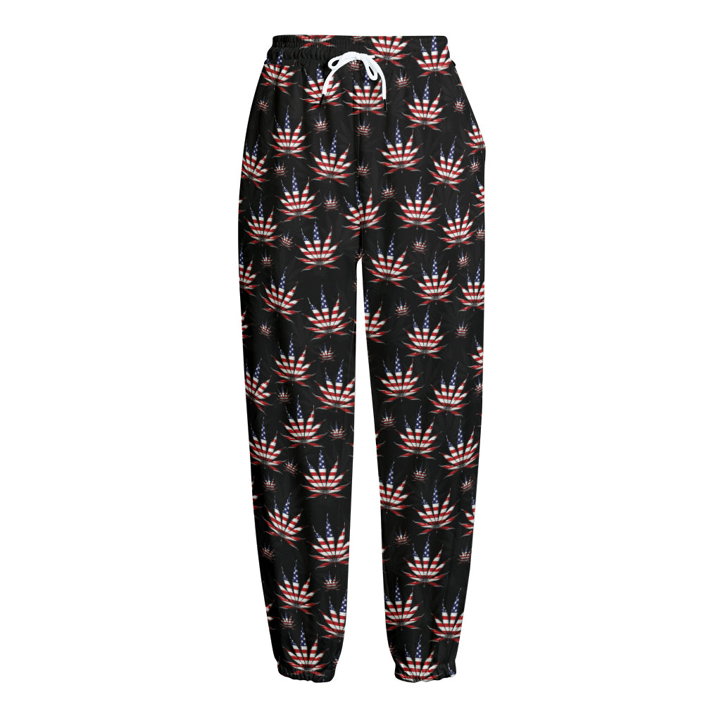 American Marijuana Leaf Pattern Print Fleece Lined Knit Pants