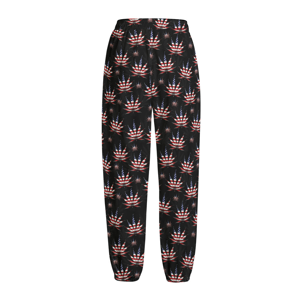 American Marijuana Leaf Pattern Print Fleece Lined Knit Pants