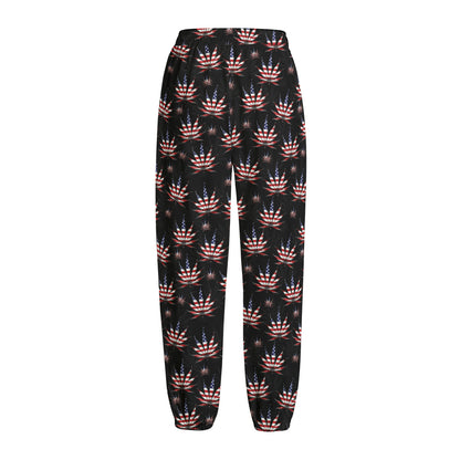 American Marijuana Leaf Pattern Print Fleece Lined Knit Pants