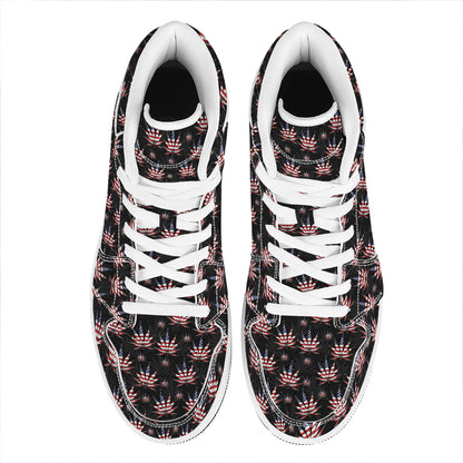 American Marijuana Leaf Pattern Print High Top Leather Sneakers