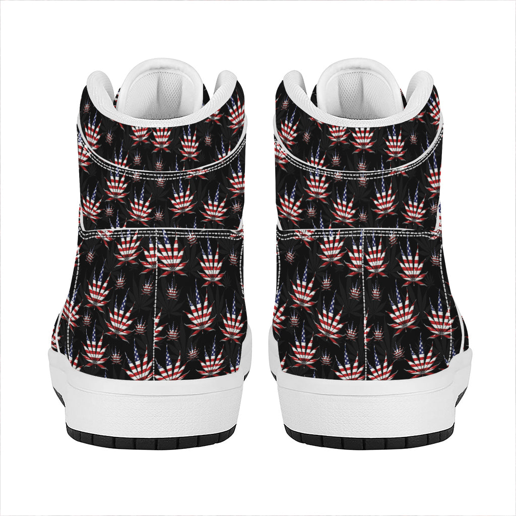 American Marijuana Leaf Pattern Print High Top Leather Sneakers