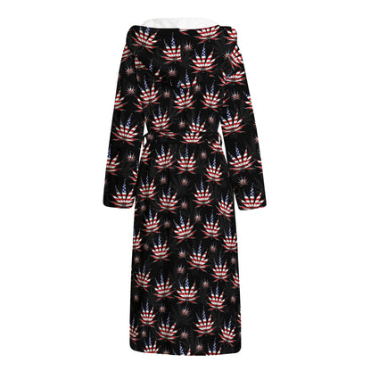 American Marijuana Leaf Pattern Print Hooded Bathrobe