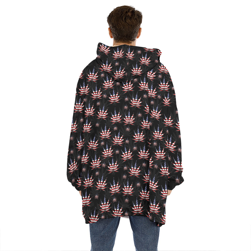 American Marijuana Leaf Pattern Print Hoodie Blanket