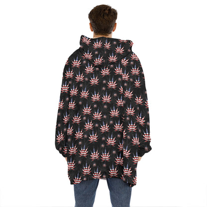 American Marijuana Leaf Pattern Print Hoodie Blanket